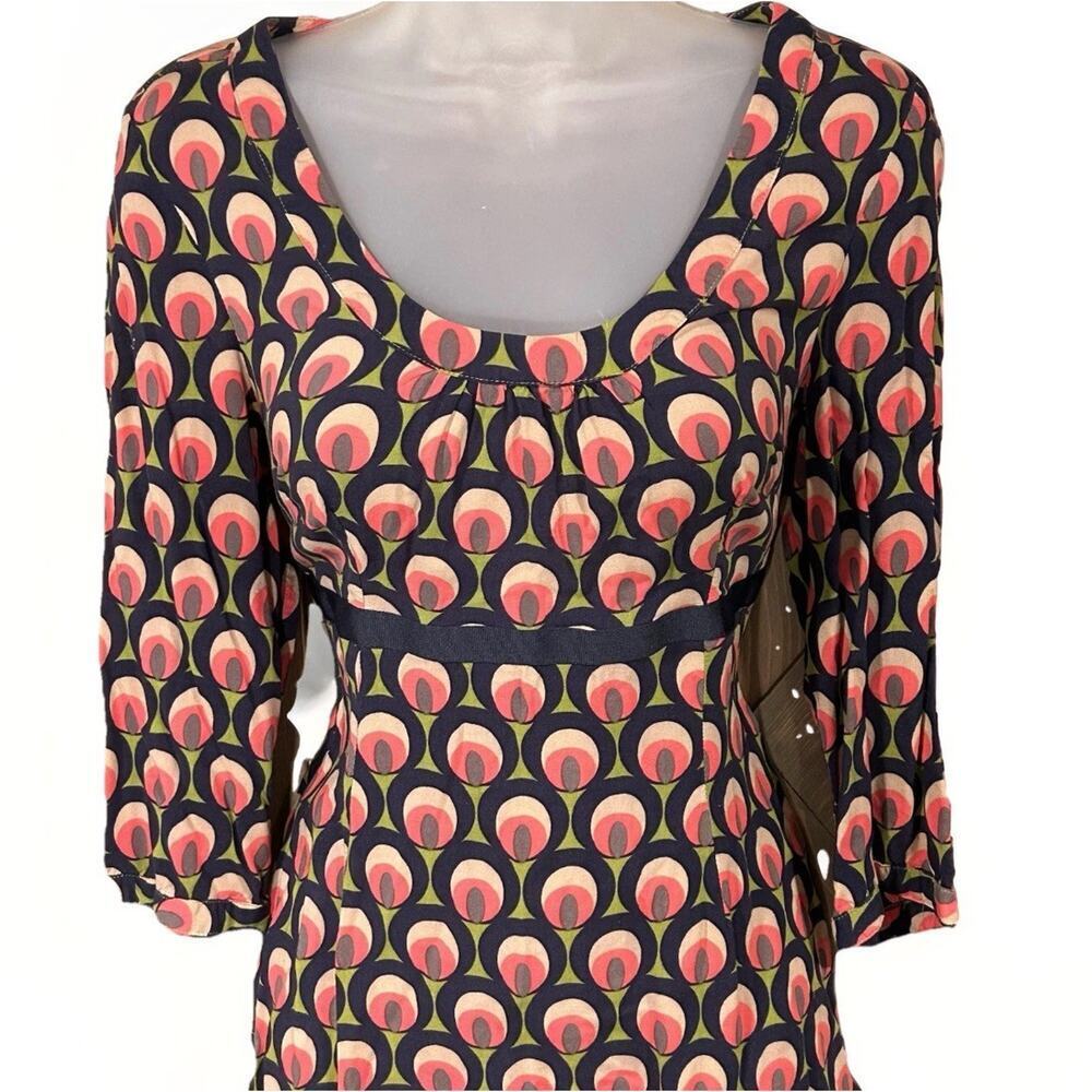 Boden Peacock Print Empire Waist Jersey Dress Size 8 Lightweight Retro Boho